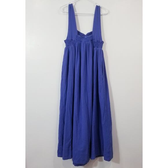 Free People Delphine Birdsong Blue Midi Maxi Dress Smocked 100% Cotton - Picture 4 of 13